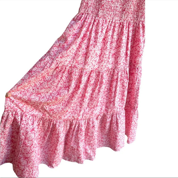 Moon River Cottagecore farmhouse smocked tiered floral midi Dress Medium - Picture 7 of 11